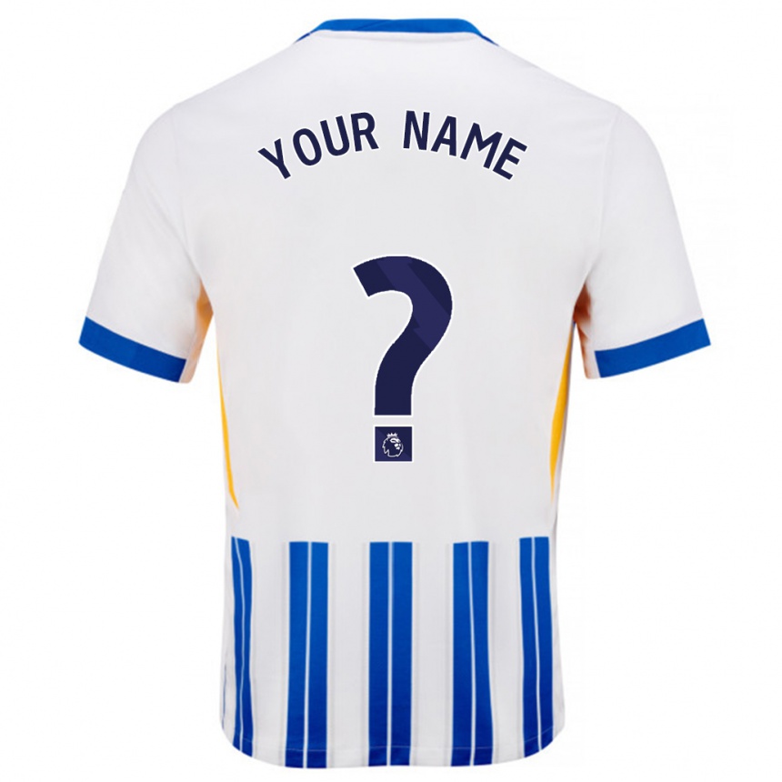 Kids Football Your Name #0 White Blue Pinstripes Home Jersey 2024/25 T-Shirt Za