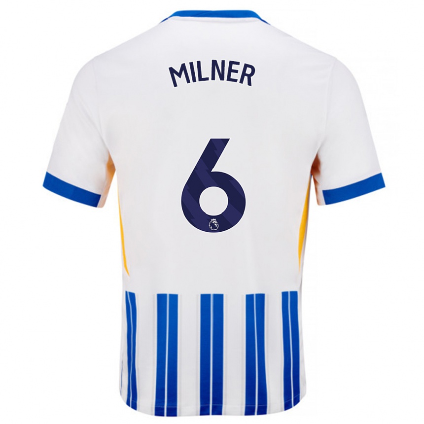 Kids Football James Milner #6 White Blue Pinstripes Home Jersey 2024/25 T-Shirt Za