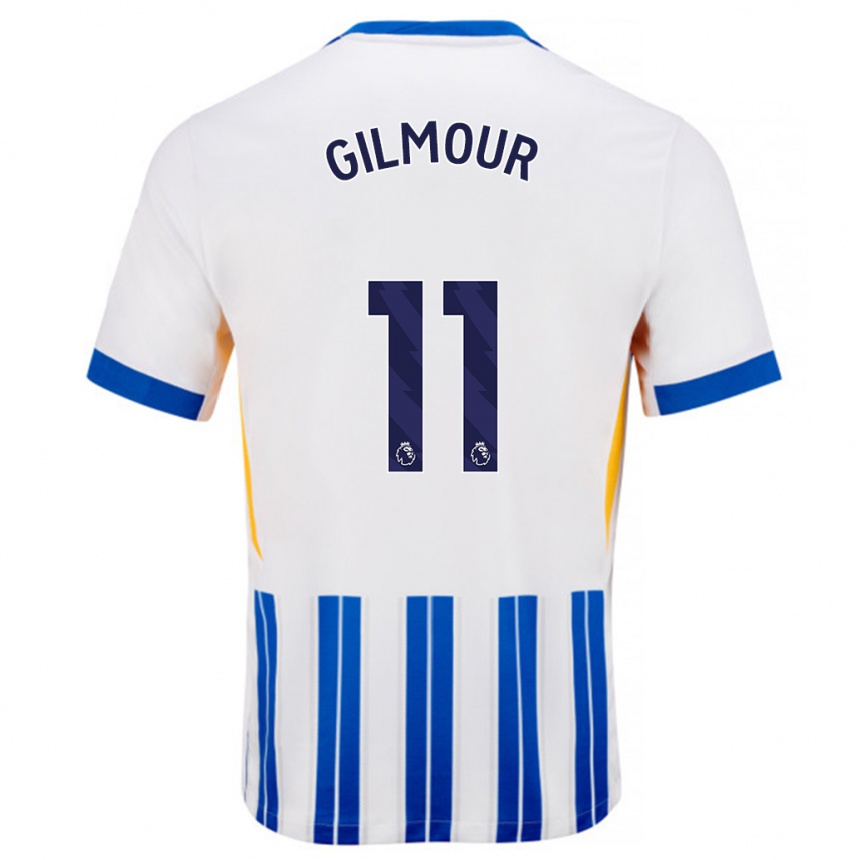 Kids Football Billy Gilmour #11 White Blue Pinstripes Home Jersey 2024/25 T-Shirt Za