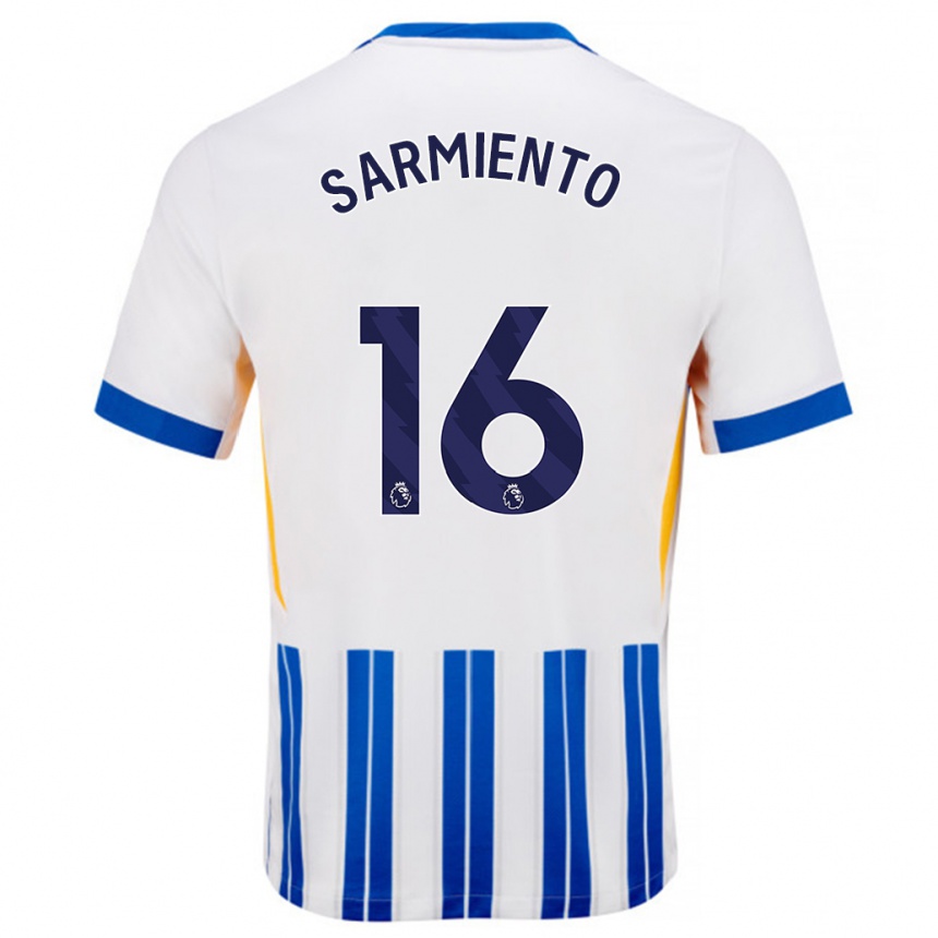 Kids Football Jeremy Sarmiento #16 White Blue Pinstripes Home Jersey 2024/25 T-Shirt Za