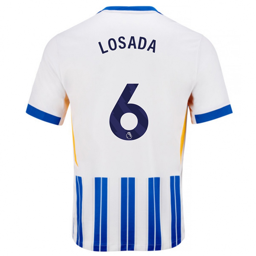 Kids Football Vicky Losada #6 White Blue Pinstripes Home Jersey 2024/25 T-Shirt Za