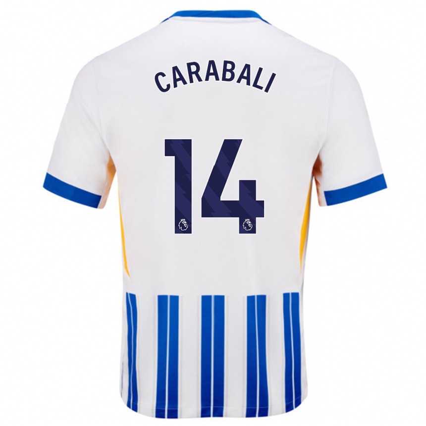 Kids Football Jorelyn Andrea Carabalí Martínez #14 White Blue Pinstripes Home Jersey 2024/25 T-Shirt Za