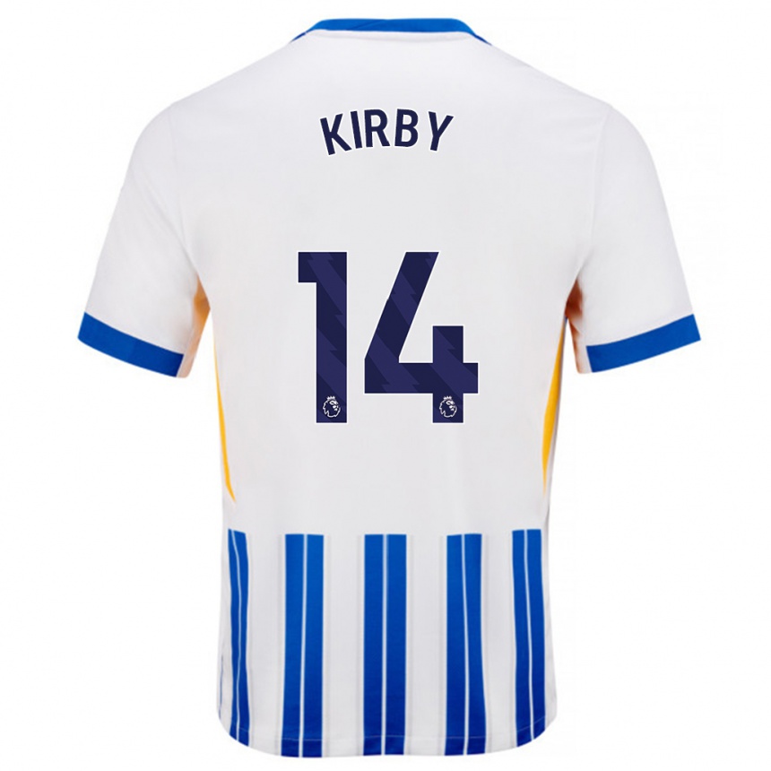 Kids Football Fran Kirby #14 White Blue Pinstripes Home Jersey 2024/25 T-Shirt Za