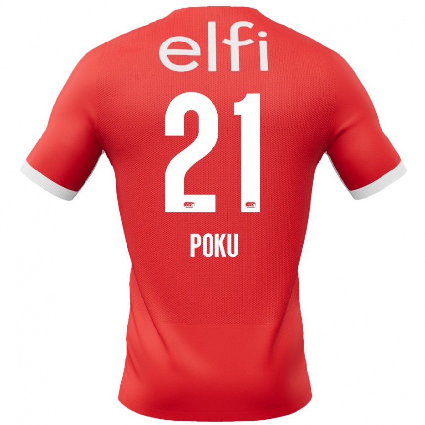 Kids Football Ernest Poku #21 Red White Home Jersey 2024/25 T-Shirt Za