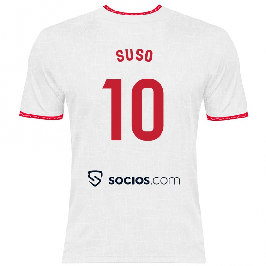 Kids Football Suso #10 White Red Home Jersey 2024/25 T-Shirt Za