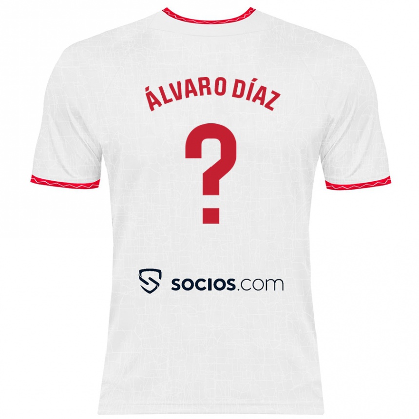 Kids Football Álvaro Díaz #0 White Red Home Jersey 2024/25 T-Shirt Za