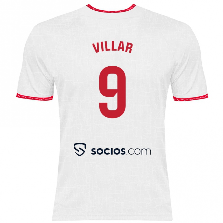 Kids Football Iker Villar #9 White Red Home Jersey 2024/25 T-Shirt Za