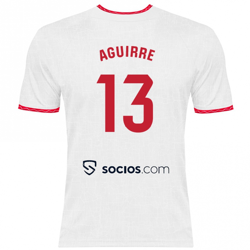 Kids Football Yolanda Aguirre #13 White Red Home Jersey 2024/25 T-Shirt Za