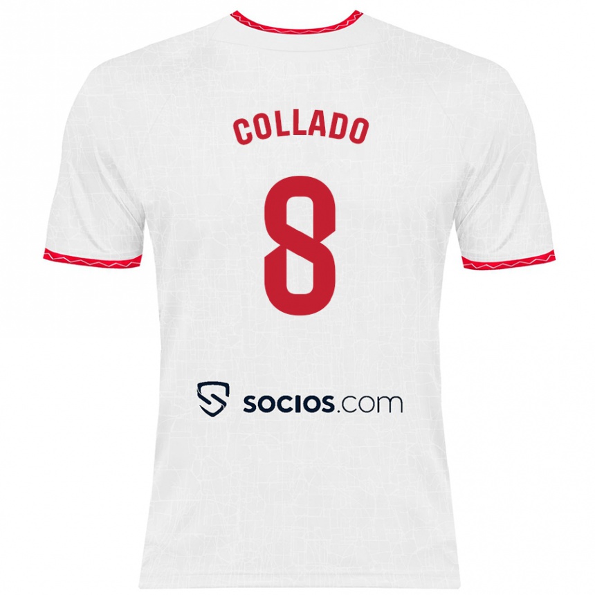 Kids Football Alberto Collado #8 White Red Home Jersey 2024/25 T-Shirt Za