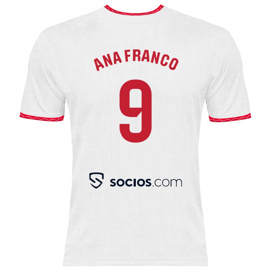 Kids Football Ana Franco De La Vega #9 White Red Home Jersey 2024/25 T-Shirt Za