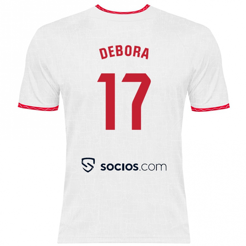 Kids Football Débora García Mateo #17 White Red Home Jersey 2024/25 T-Shirt Za