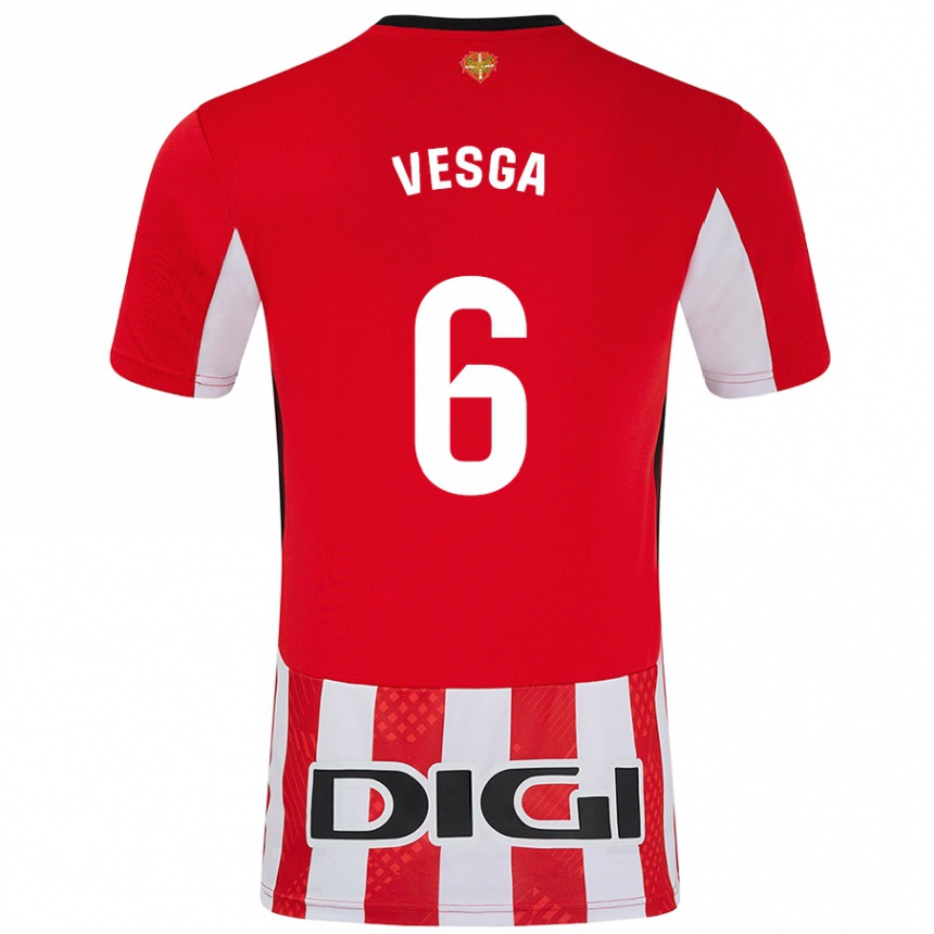 Kids Football Mikel Vesga #6 Red White Home Jersey 2024/25 T-Shirt Za