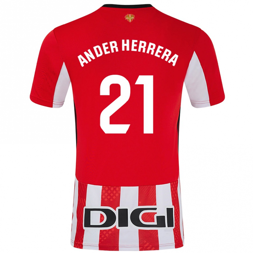 Kids Football Ander Herrera #21 Red White Home Jersey 2024/25 T-Shirt Za