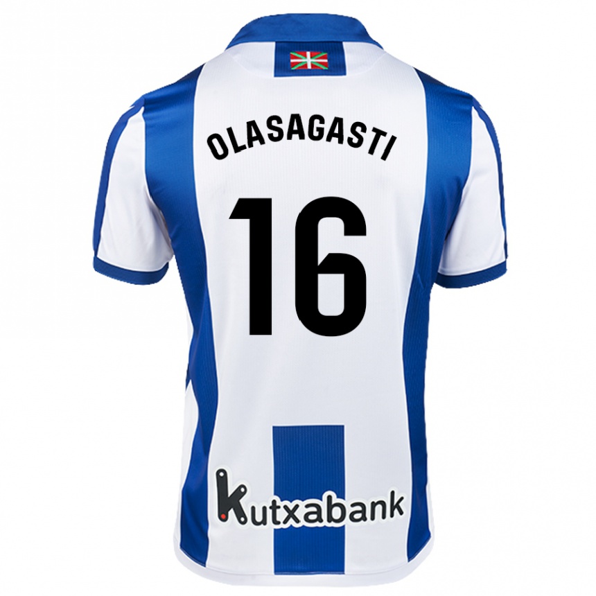 Kids Football Jon Ander Olasagasti #16 White Blue Home Jersey 2024/25 T-Shirt Za