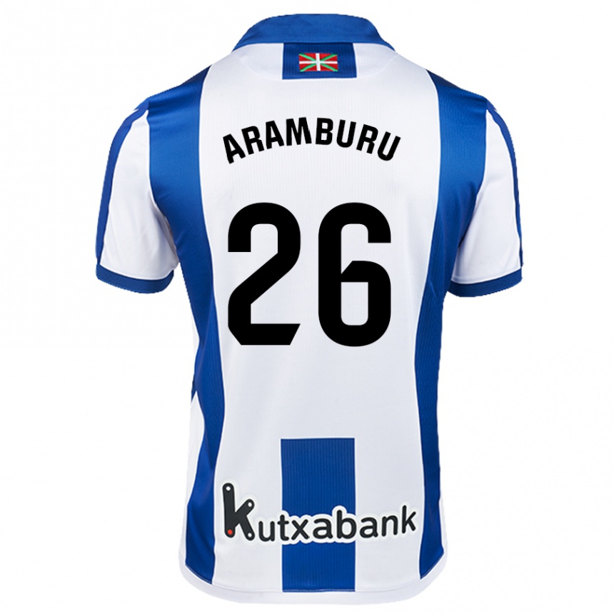 Kids Football Jon Aramburu #26 White Blue Home Jersey 2024/25 T-Shirt Za