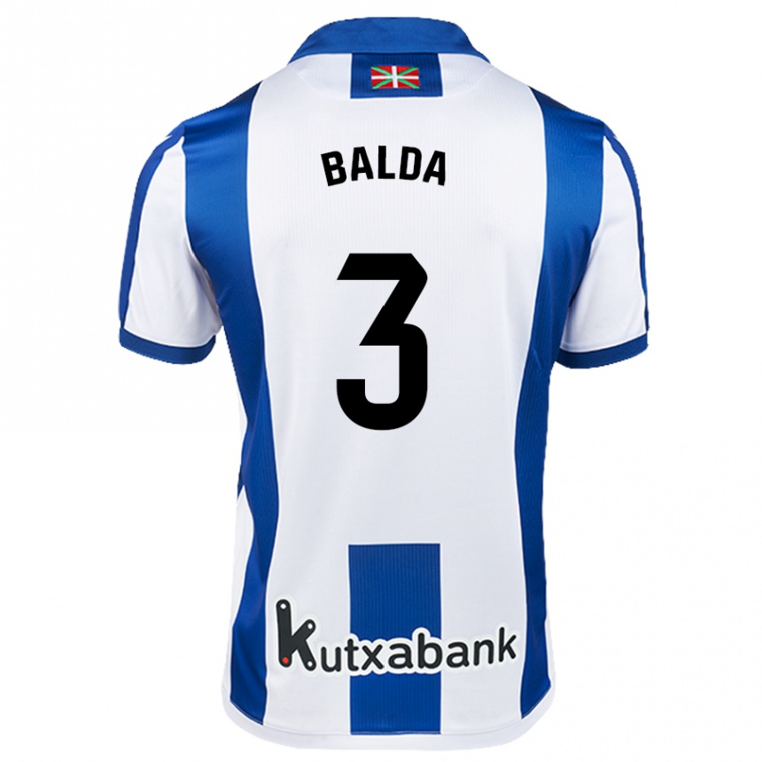 Kids Football Jon Balda #3 White Blue Home Jersey 2024/25 T-Shirt Za