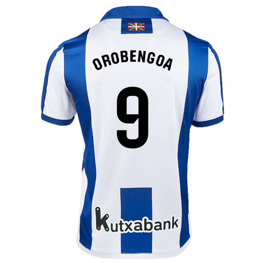 Kids Football Ekain Orobengoa #9 White Blue Home Jersey 2024/25 T-Shirt Za