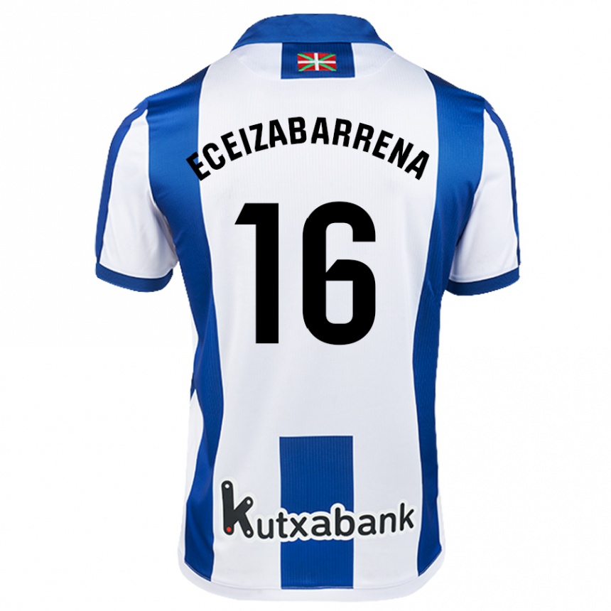 Kids Football Jon Eceizabarrena #16 White Blue Home Jersey 2024/25 T-Shirt Za