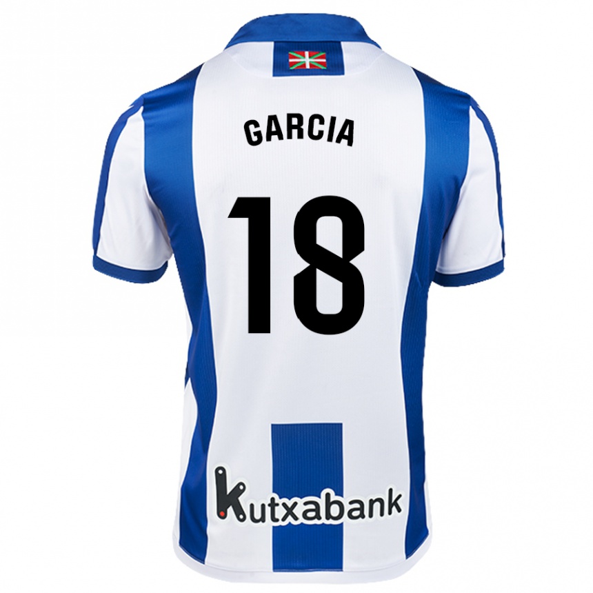 Kids Football Eder García #18 White Blue Home Jersey 2024/25 T-Shirt Za