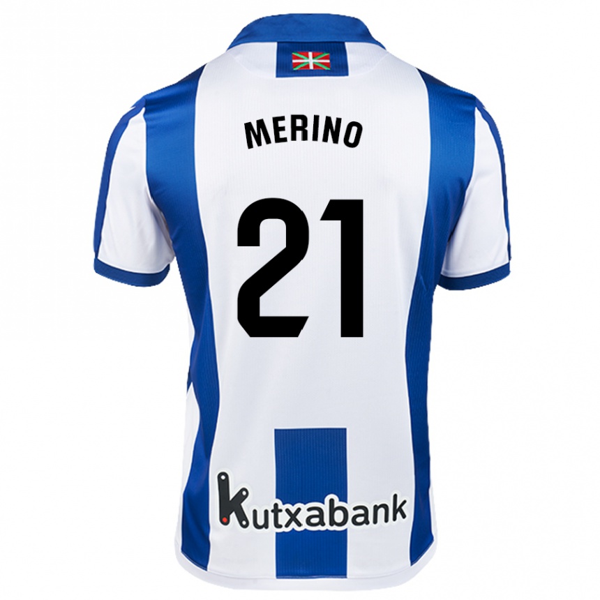 Kids Football Jon Merino #21 White Blue Home Jersey 2024/25 T-Shirt Za