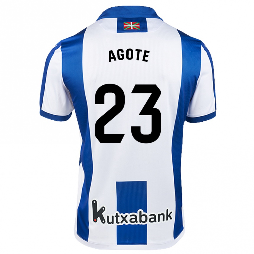 Kids Football Unax Agote #23 White Blue Home Jersey 2024/25 T-Shirt Za