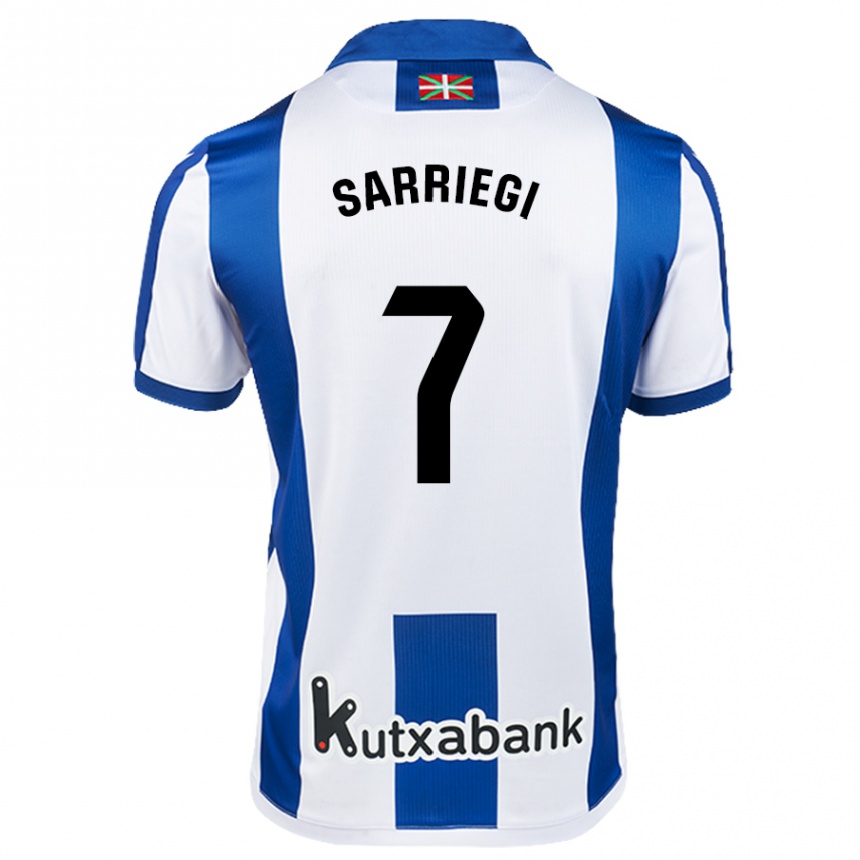 Kids Football Amaiur Sarriegi Isasa #7 White Blue Home Jersey 2024/25 T-Shirt Za