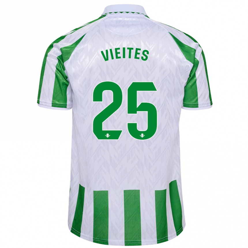 Kids Football Fran Vieites #25 Green White Stripes Home Jersey 2024/25 T-Shirt Za