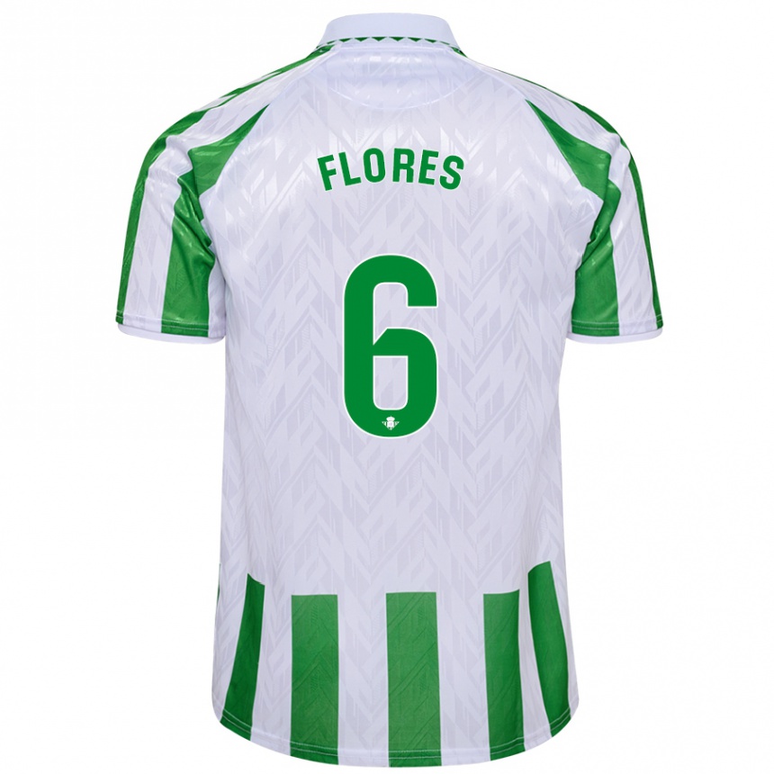 Kids Football Mateo Flores #6 Green White Stripes Home Jersey 2024/25 T-Shirt Za