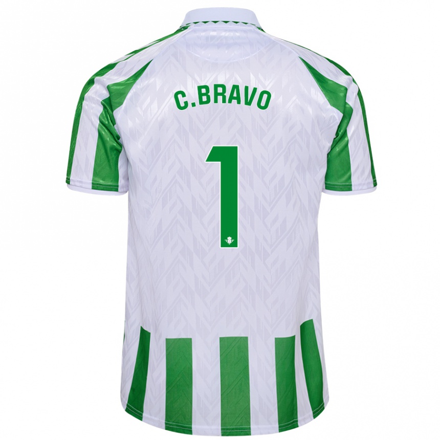 Kids Football Claudio Bravo #1 Green White Stripes Home Jersey 2024/25 T-Shirt Za