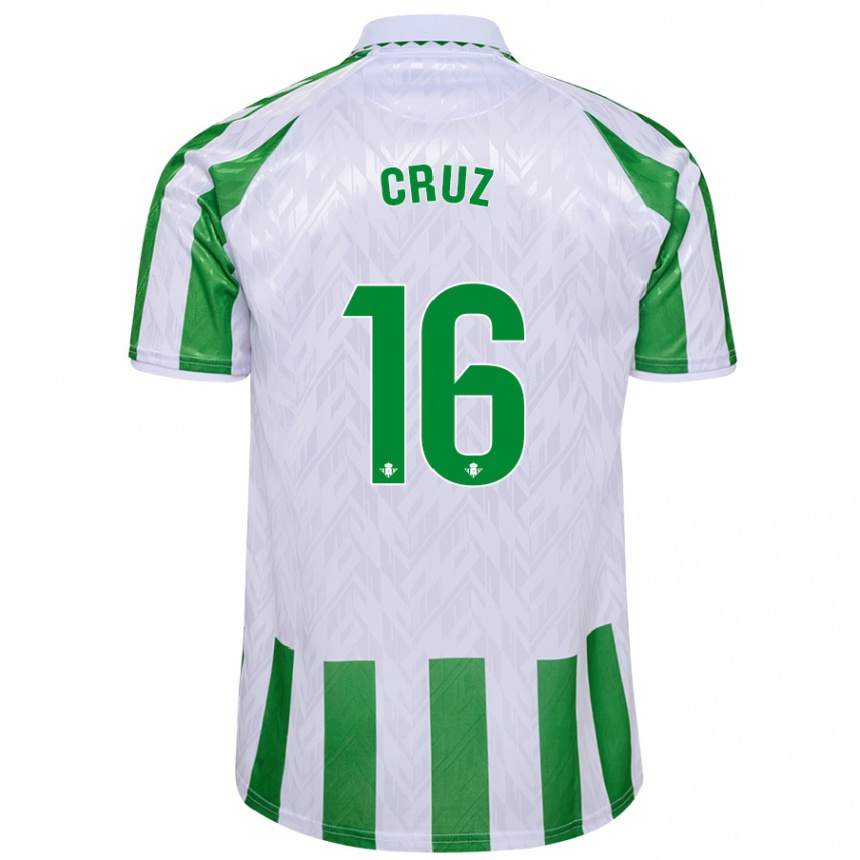 Kids Football Juan Cruz #16 Green White Stripes Home Jersey 2024/25 T-Shirt Za