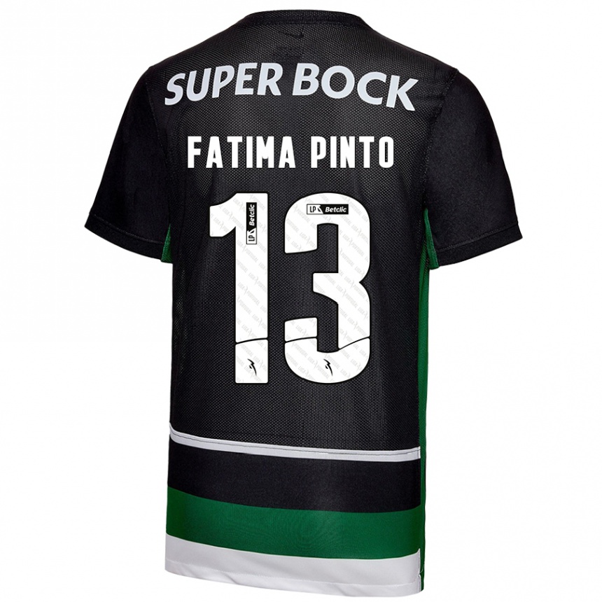 Kids Football Fátima Alexandra Figueira Pinto #13 Black White Green Home Jersey 2024/25 T-Shirt Za