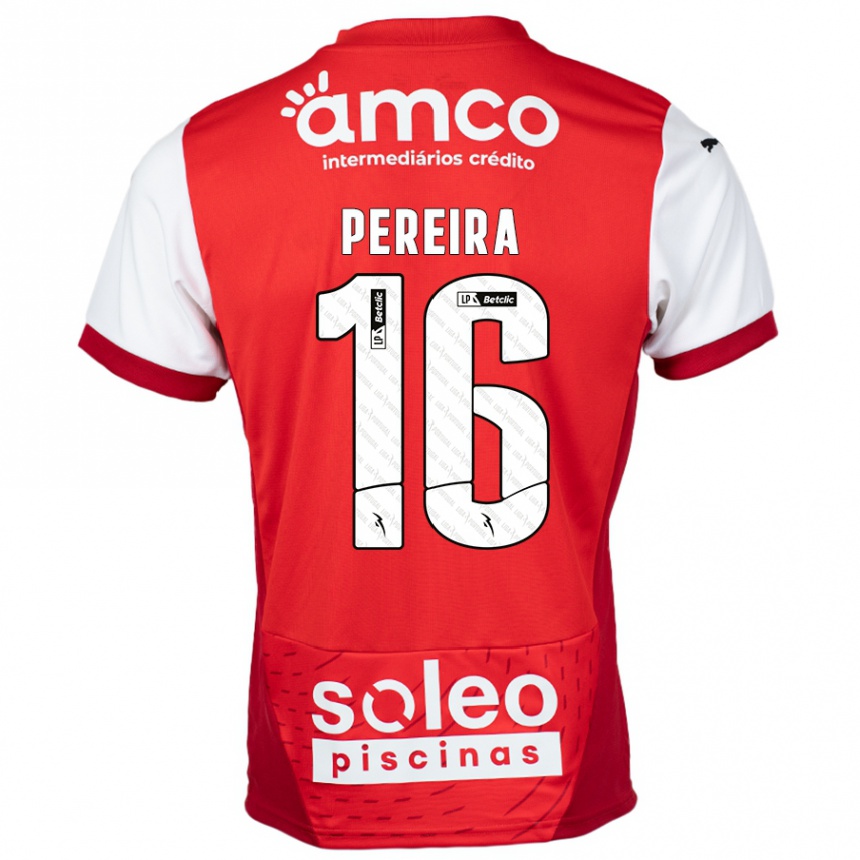 Kids Football Catarina Pereira #16 Red White Home Jersey 2024/25 T-Shirt Za