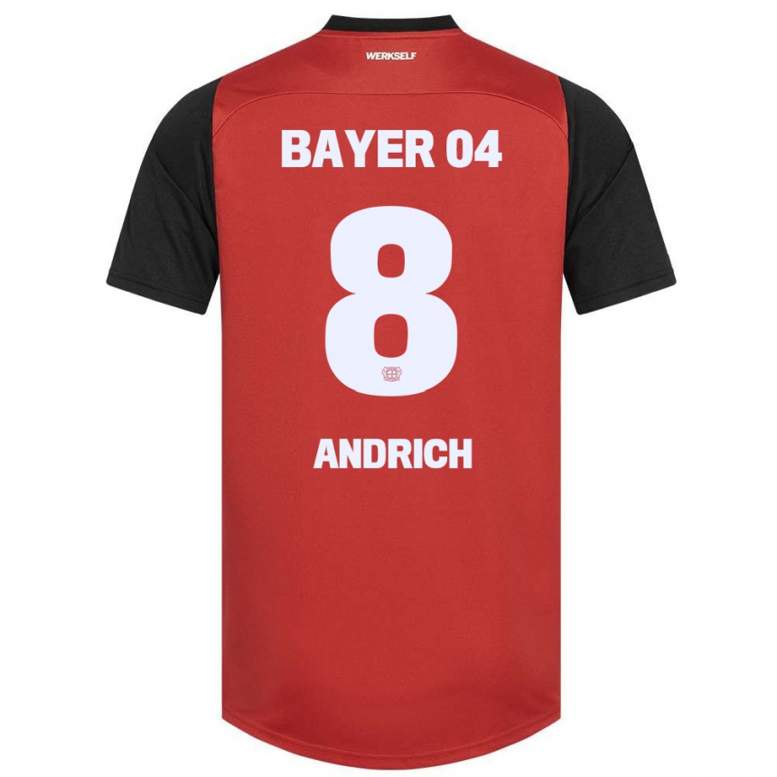 Kids Football Robert Andrich #8 Red Black Home Jersey 2024/25 T-Shirt Za