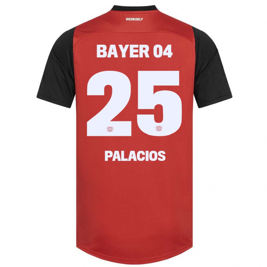 Kids Football Exequiel Palacios #25 Red Black Home Jersey 2024/25 T-Shirt Za