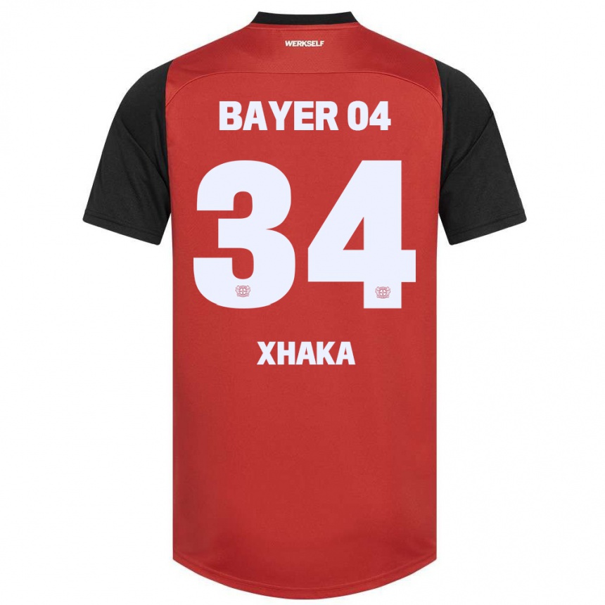 Kids Football Granit Xhaka #34 Red Black Home Jersey 2024/25 T-Shirt Za