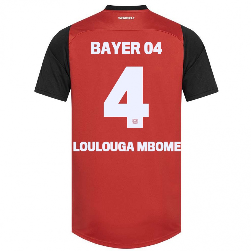 Kids Football Adrien Loulouga Mbome #4 Red Black Home Jersey 2024/25 T-Shirt Za