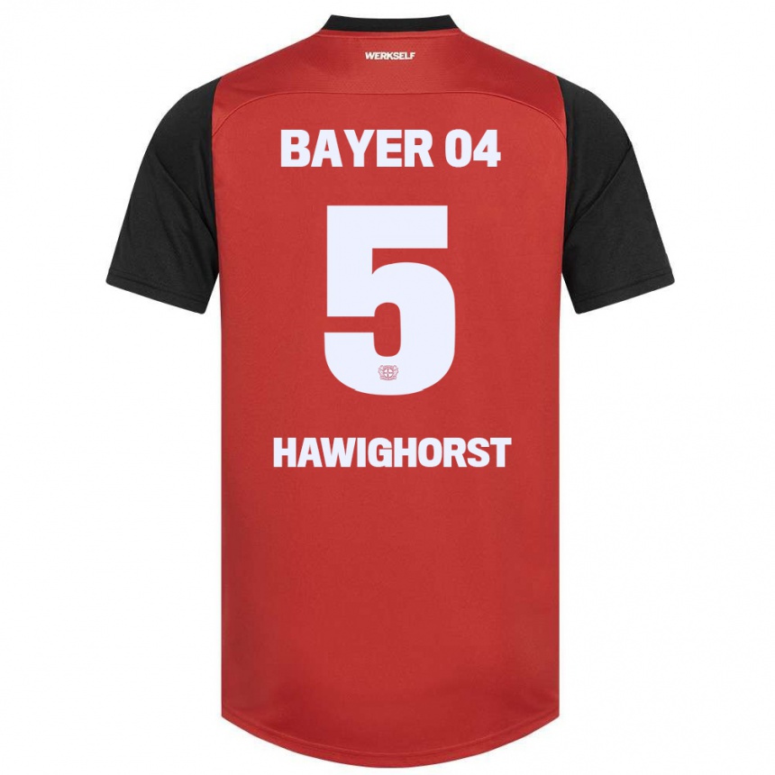 Kids Football Ben Hawighorst #5 Red Black Home Jersey 2024/25 T-Shirt Za