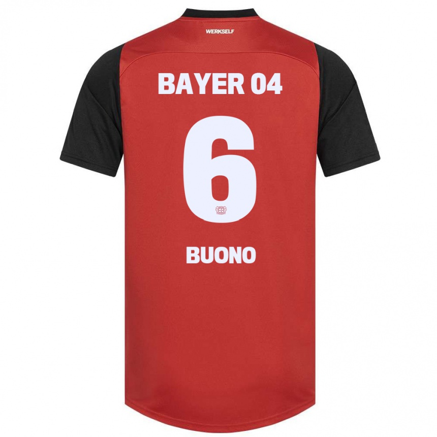 Kids Football Francesco Buono #6 Red Black Home Jersey 2024/25 T-Shirt Za