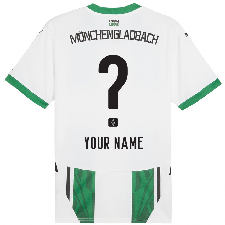 Kids Football Your Name #0 White Green Home Jersey 2024/25 T-Shirt Za