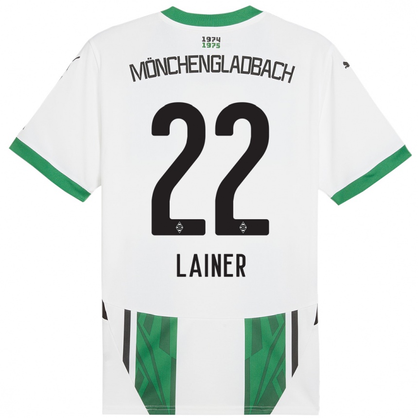 Kids Football Stefan Lainer #22 White Green Home Jersey 2024/25 T-Shirt Za