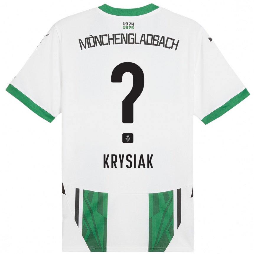 Kids Football Bartlomiej Krysiak #0 White Green Home Jersey 2024/25 T-Shirt Za