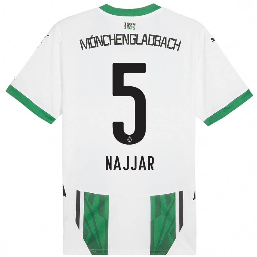 Kids Football Jamil Najjar #5 White Green Home Jersey 2024/25 T-Shirt Za