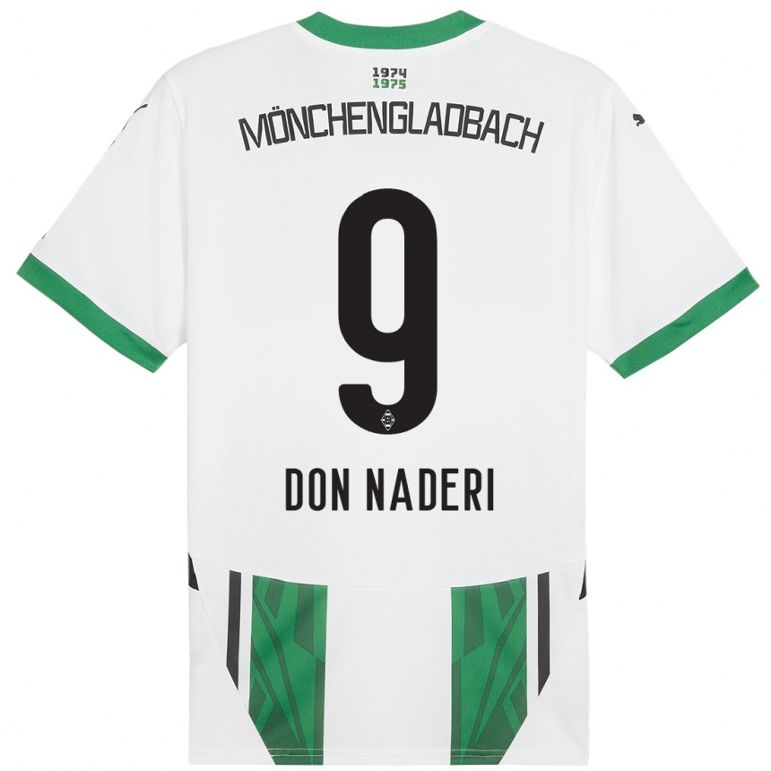 Kids Football Ryan Don Naderi #9 White Green Home Jersey 2024/25 T-Shirt Za