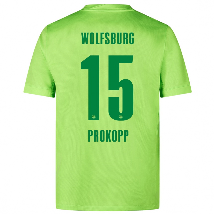 Kids Football Oskar Prokopp #15 Fluorescent Green Home Jersey 2024/25 T-Shirt Za