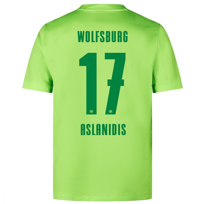 Kids Football Elijas Aslanidis #17 Fluorescent Green Home Jersey 2024/25 T-Shirt Za