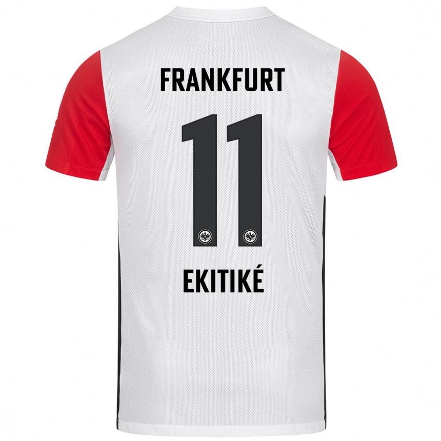 Kids Football Hugo Ekitike #11 White Red Home Jersey 2024/25 T-Shirt Za