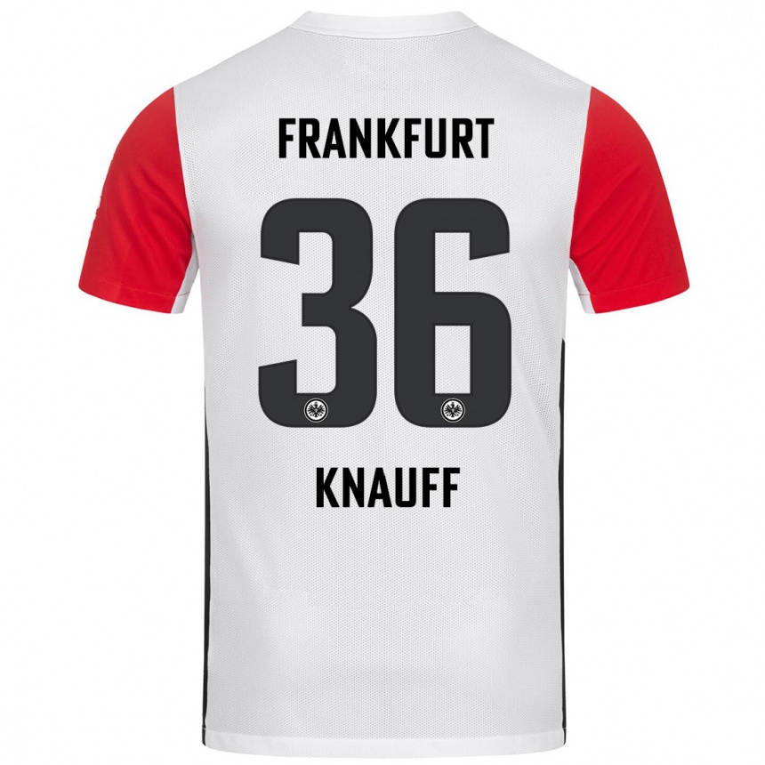 Kids Football Ansgar Knauff #36 White Red Home Jersey 2024/25 T-Shirt Za