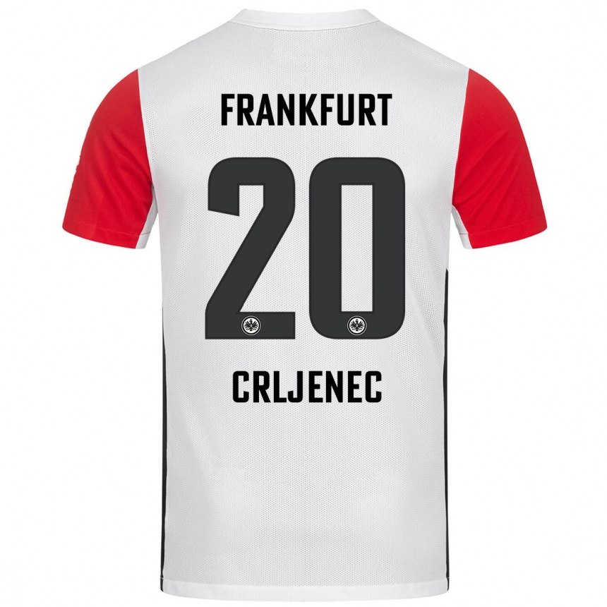 Kids Football Dominik Crljenec #20 White Red Home Jersey 2024/25 T-Shirt Za