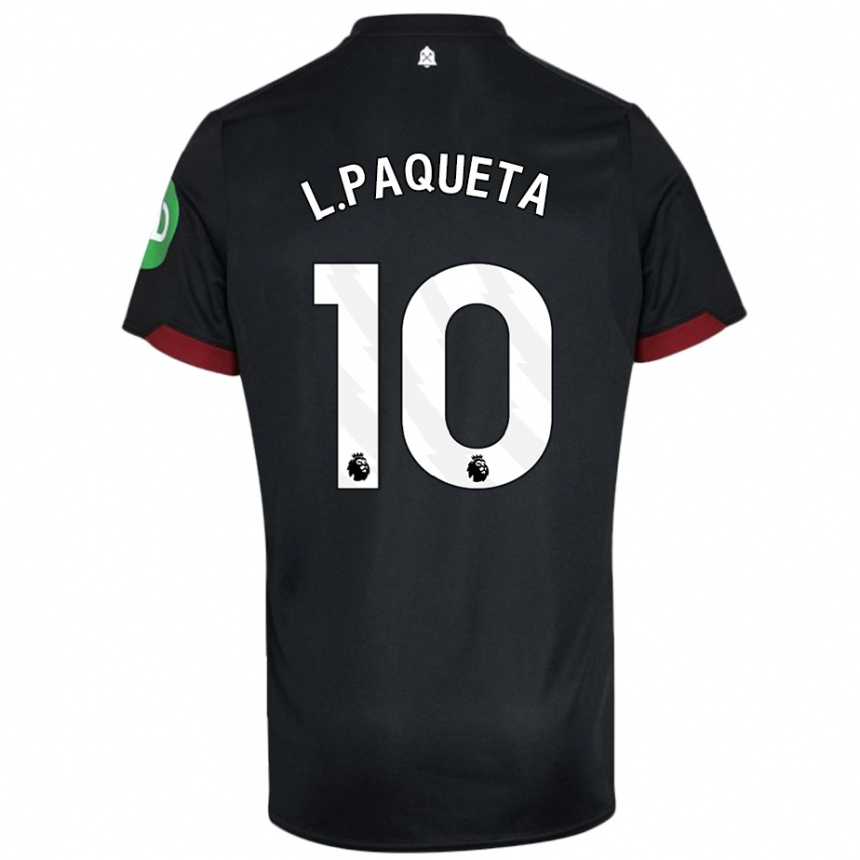 Kids Football Lucas Paqueta #10 Black White Away Jersey 2024/25 T-Shirt Za