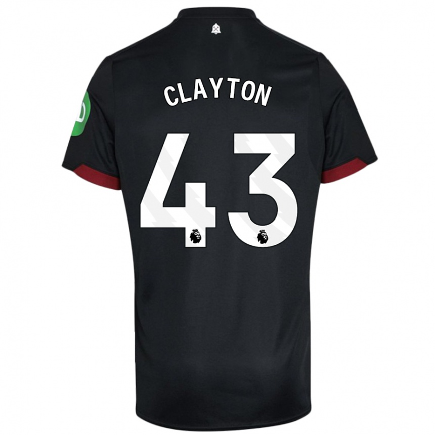 Kids Football Regan Clayton #43 Black White Away Jersey 2024/25 T-Shirt Za